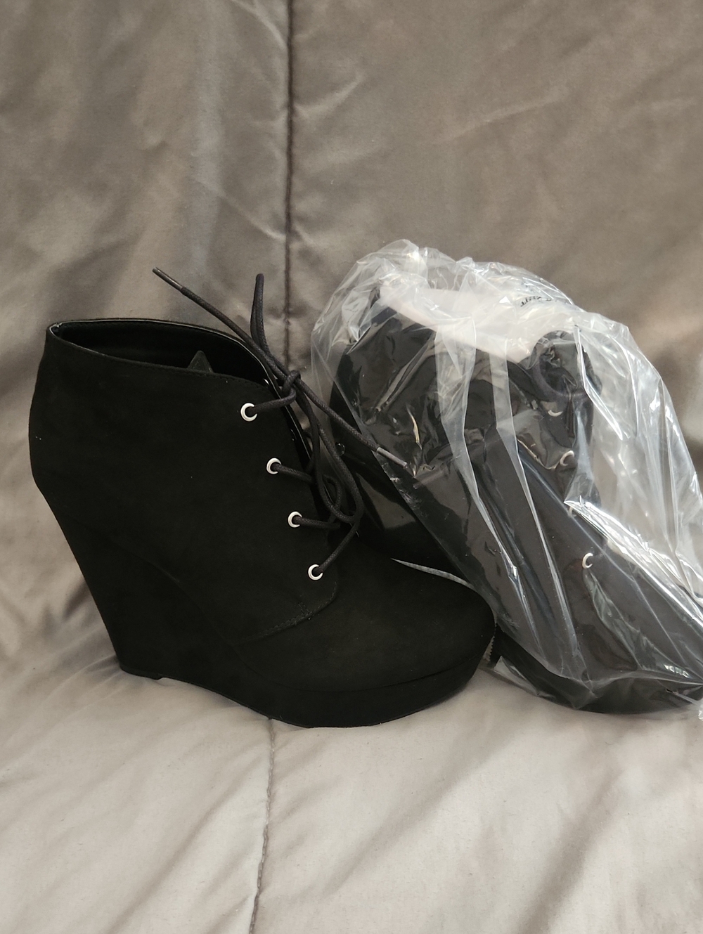 G by Guess Black Suede Lace-Up Wedge Booties